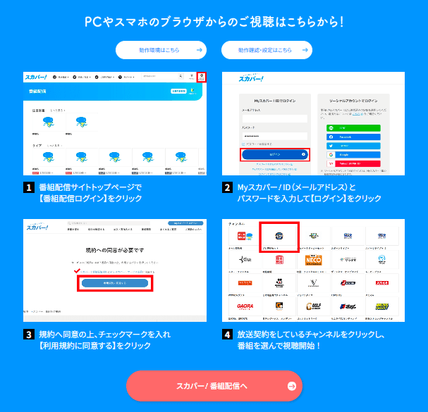 スカパー番組配信の利用手順